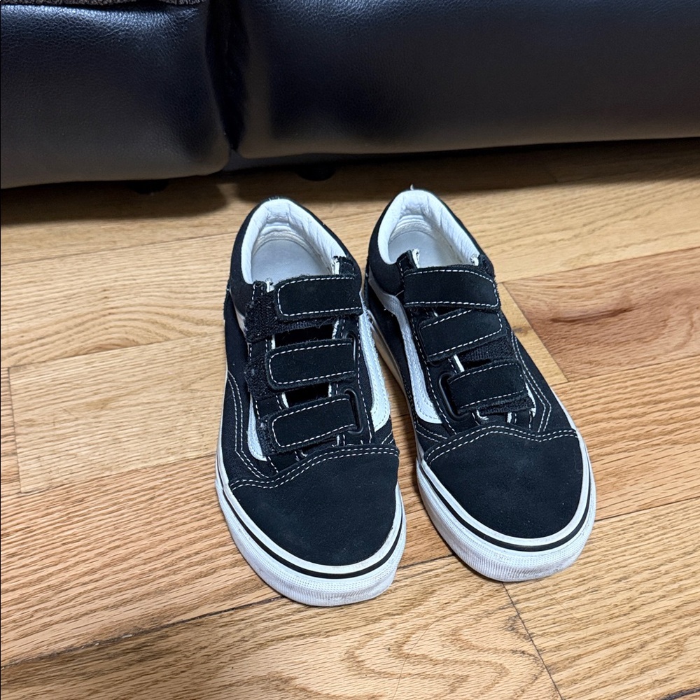 Kids Black Velcro Canvas Sneakers